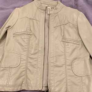 Cropped faux leather moto jacket.